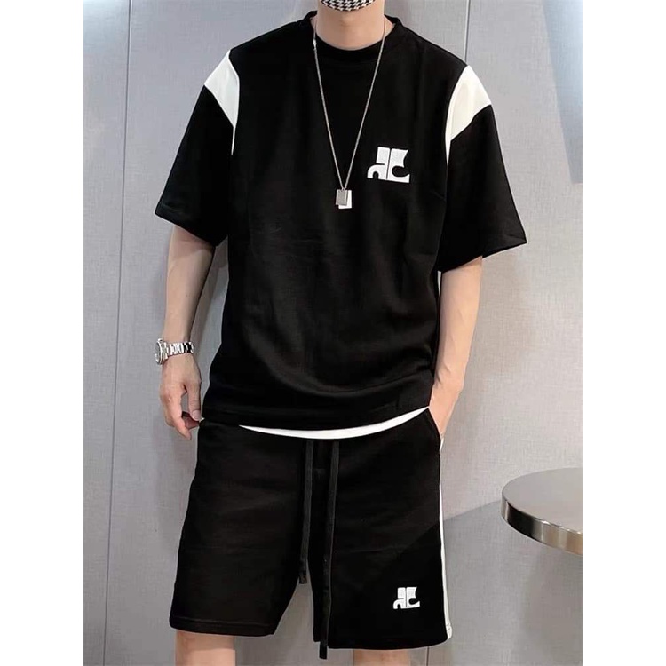 Bộ Phông Nam Cổ Tròn  Phối Màu Đen Trắng Lịch Sự Chất Cotton Hàn Mịn Thấm Hút Mồ Hôi Tốt