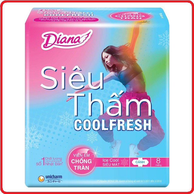 BĂNG VỆ SINH DIANA SIÊU THẤM COOL FRESH CÁNH 8 Miếng