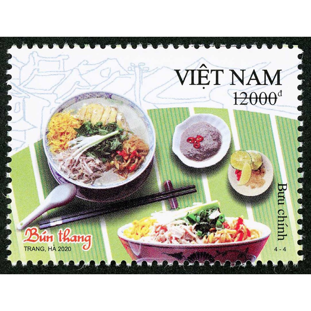 Tem bưu chính sưu tầm Ẩm thực Việt Nam, bộ 4 tem + 1block, Stamp