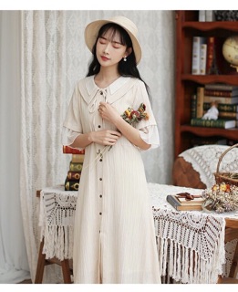 [ORDER] VÁY LIỀN DÁNG DÀI TAY PHỐI VOAN (KÈM ẢNH THẬT)