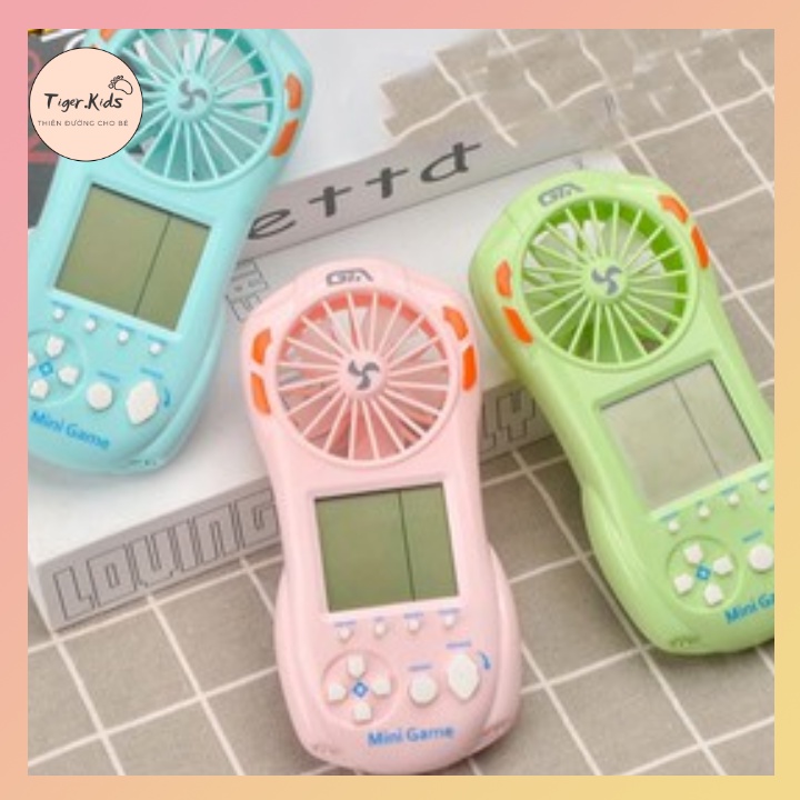 Máy chơi game xếp hình ,xếp gạch bắn tăng rắn săn mồi điện tử cầm tay cho bé trai gái kèm đèn và quạt có dây đen