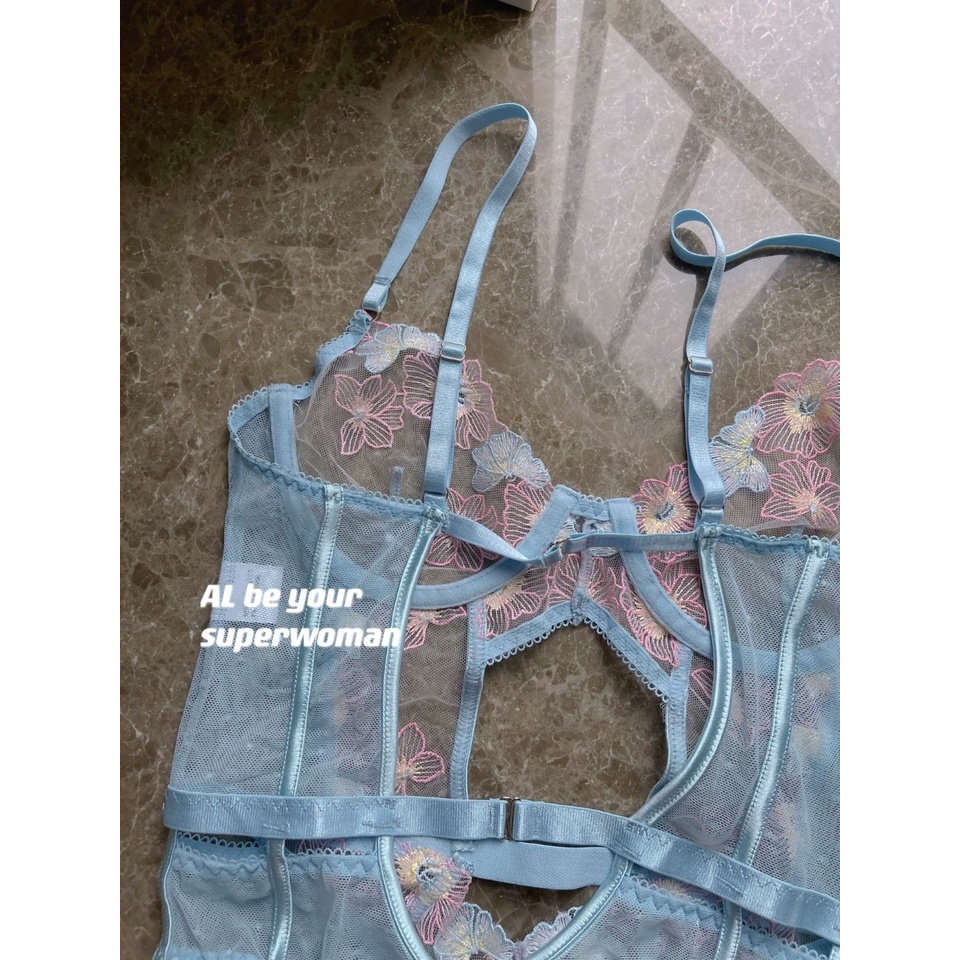 Đồ ngủ nữ sexy Áo Bodysuit 2 dây hoa gọng khoét ngực Quảng Châu cao cấp