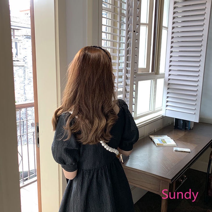 Đầm Tay Phồng Cổ Chữ V Phối Nơ Thời Trang Mùa Hè