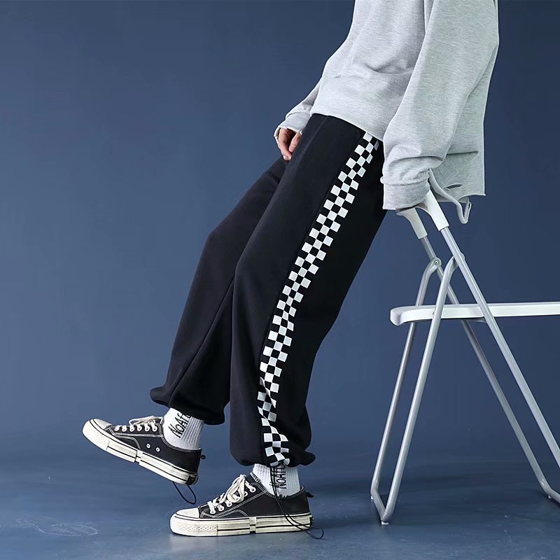 Quần dài ống rộng họa tiết kẻ ô vuông phong cách Hàn Quốc thời trang thường ngày cho nam