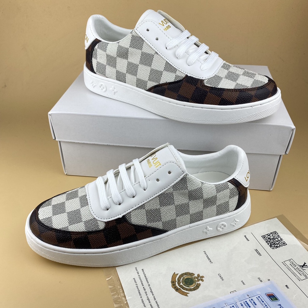 Giày nam sneaker LV là mẫu giày thể thao mới nhất 2 màu caro trắng nổi trội, sang trọng đế cao su chỉ máy chắc chắn