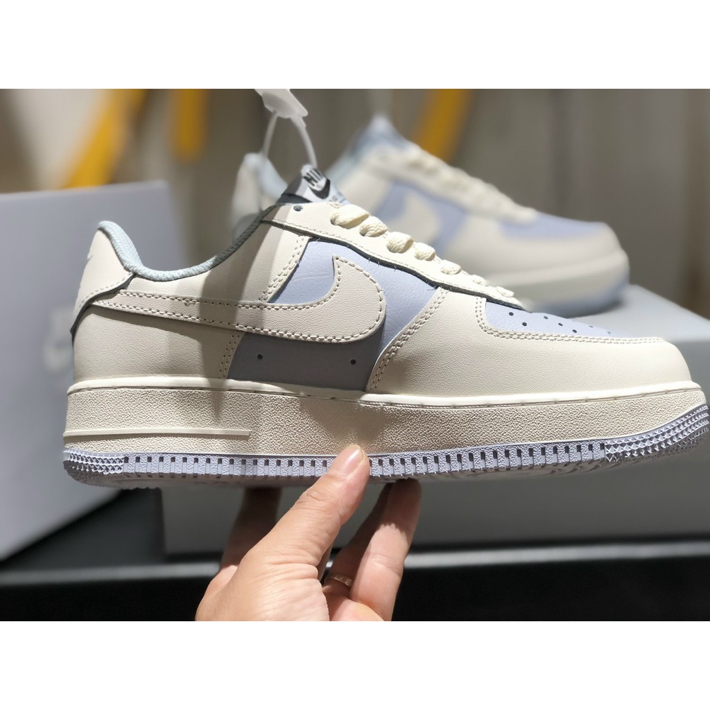 Giày Sneaker Af1 Low Xám Kem Hàng Cao Cấp Fullbox, Giày thể thao nam nữ af1 cổ tròn lót trần bông, da 2 lớp cực êm