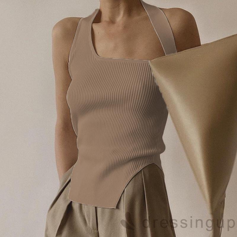 Áo Dệt Kim Không Tay Màu Sắc Đơn Giản Thời Trang Dành Cho Nữ