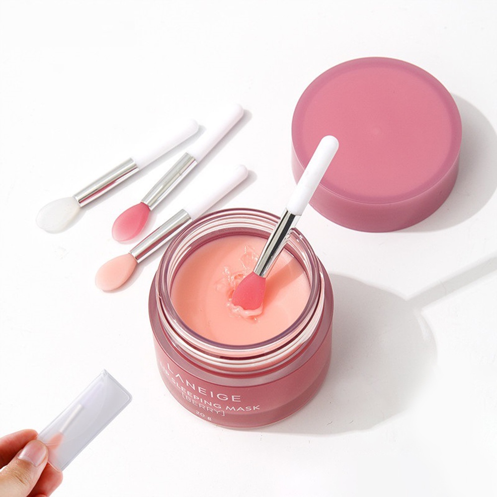 [Hàng mới về] Bộ 5 Cọ Trang Điểm Môi Đầu Nhựa Trong Suốt Kèm Túi Đựng