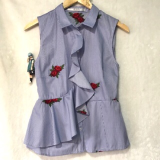 Áo sơ mi GUESS kiểu peplum sọc xanh size M