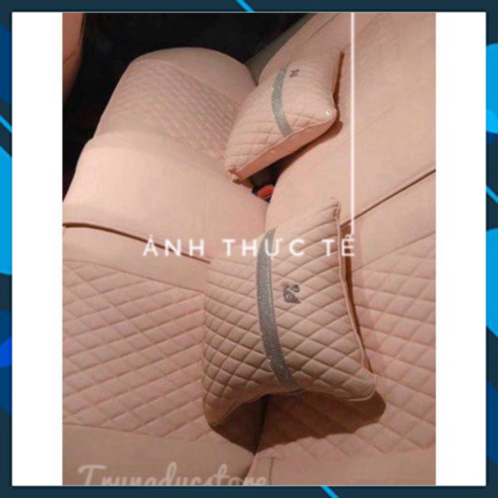 Áo ghế ô tô hình thiên nga màu đen và màu hồng chất liệu da cao cấp [Siêu Hot] [Freeship]