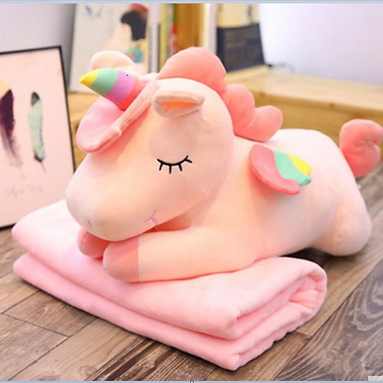 [Mã LIFE1404ALL giảm 10% đơn 50K] Bộ chăn gối 3 in 1 thú bông ngựa UNICORN vải siêu mềm mịn co giãn 4 chiều