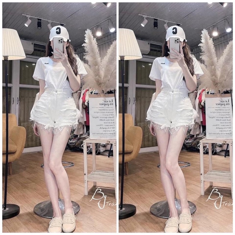 Short jean lưng cao trơn hàng chuẩn hịn nhé