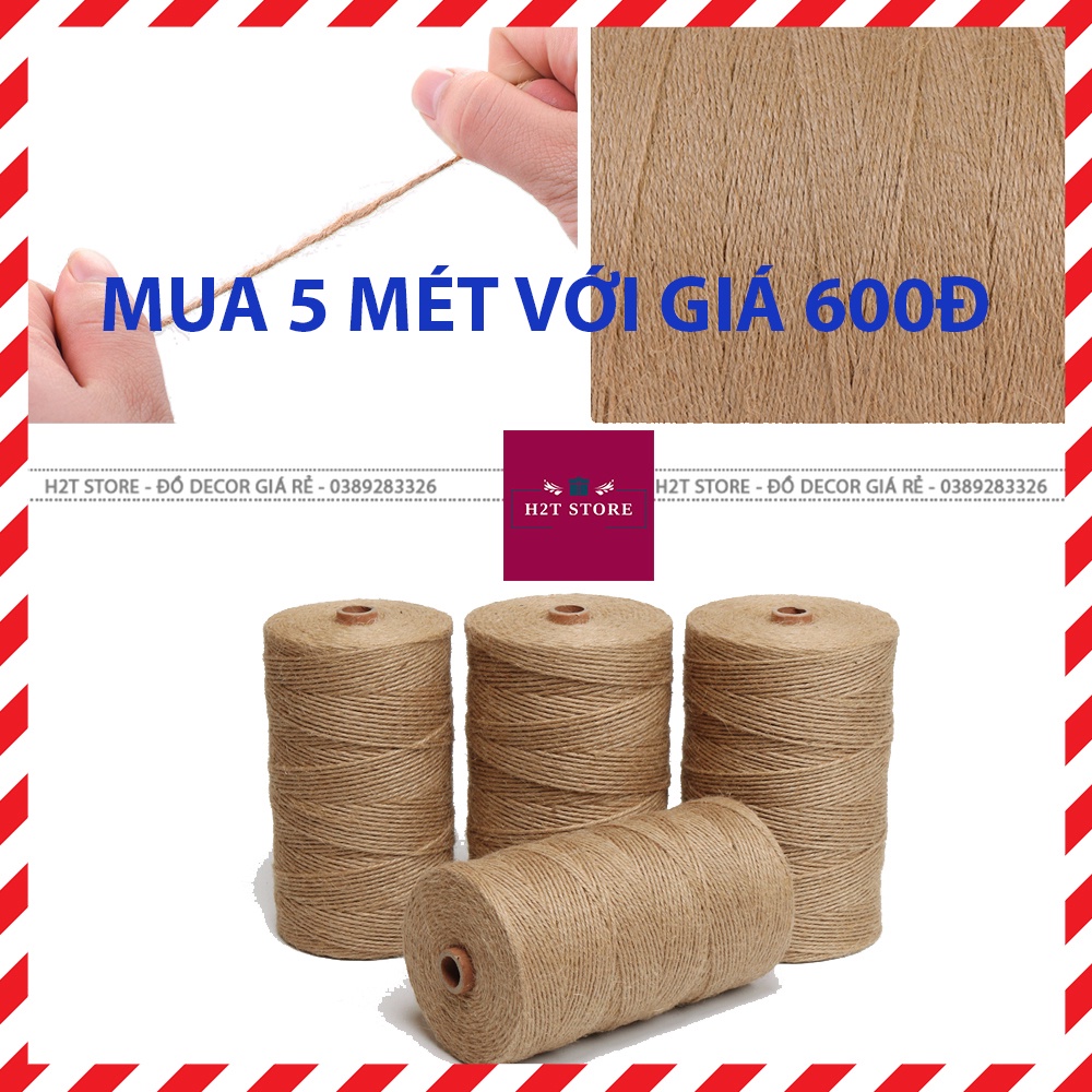 Dây cói trang trí , dây treo ảnh kèm kẹp đường kính 2mm (1 mét)