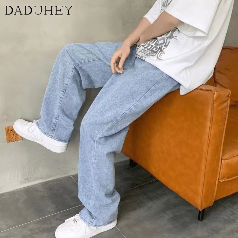 Quần jean ống thẳng rộng thắt lưng cao thời trang đường phố cao cấp mùa thu 2022 mới cho nam