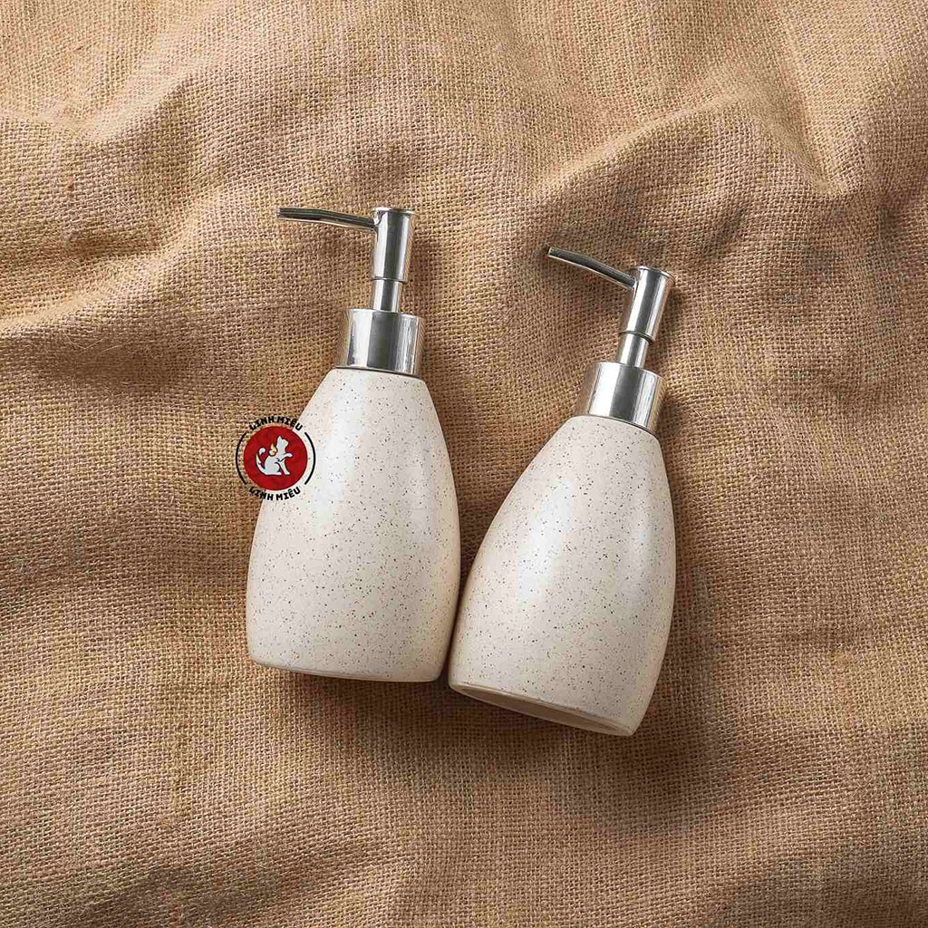 Combo 2 bình sứ đựng dầu gội, sữa tắm, nước rủa tay bằng sứ Bát Tràng cao cấp dáng xoài