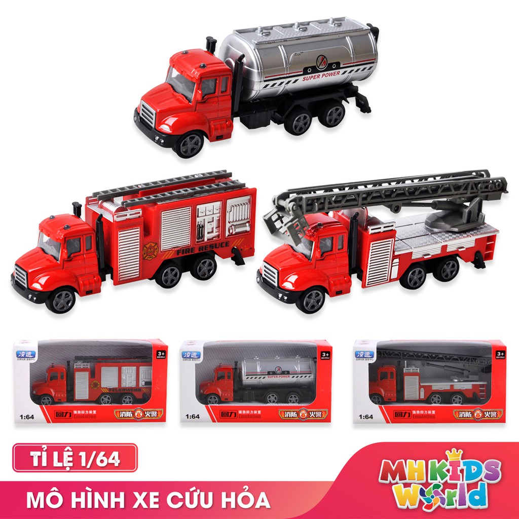 Mô hình xe cứu hỏa tỉ lệ 1:64 chất liệu hợp kim đồ chơi cho bé trai 3+