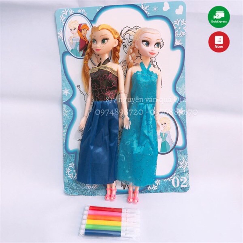 Túi đồ chơi 2 búp bê khớp ELSA & ANA kèm màu tô cho bé QQ32-5