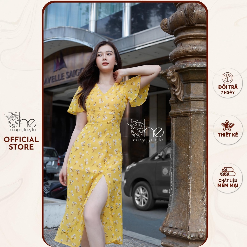 Đầm maxi hở lưng hoa She,váy hoa xẻ tà sẵn mút ngực đi chơi du lịch SDX351