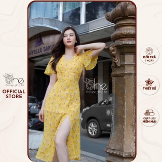 Đầm maxi hở lưng hoa She,váy hoa xẻ tà sẵn mút ngực đi chơi du lịch SDX351