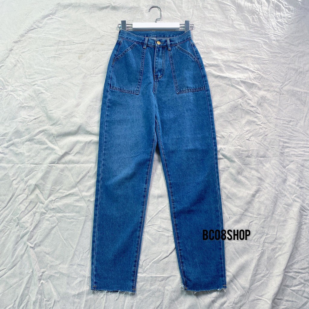 Quần Jean Baggy Nữ Lưng Cao Hách Chân Dài 100cm Lai Tua BC142