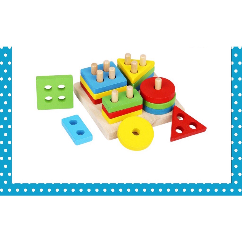 Đồ Chơi cho bé Thả cọc Hình Khối 4 trong 1 đồ chơi giáo dục Montessori Phân Loại an toàn trẻ 0 đến 6 tuổi