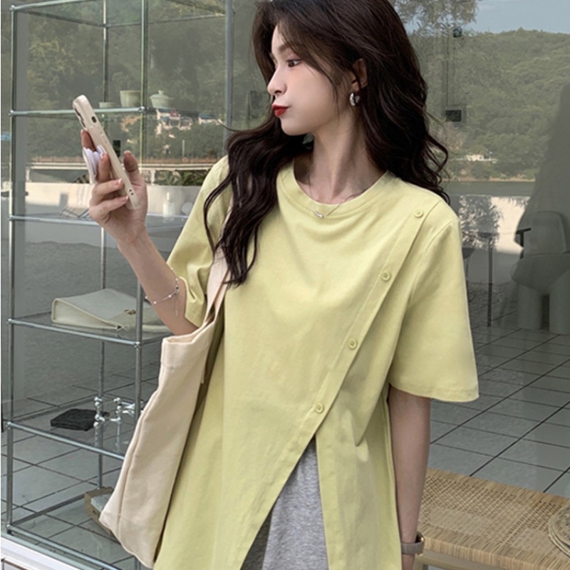 NRVP Áo kiểu tay ngắn cổ tròn thời trang mùa hè phong cách Hàn Quốc cho nữ