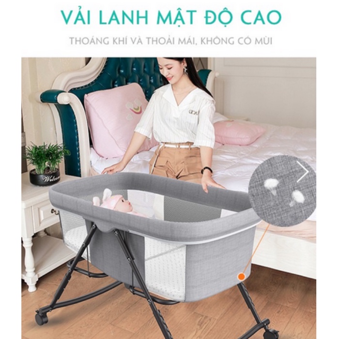 Nôi cho bé, nôi cũi vải gấp gọn đa năng kèm màn