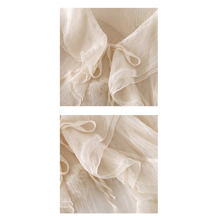 Áo Khoác Voan Mỏng Tay Lửng Cổ Lá Sen Tay Dài Loe Thời Trang Mùa Hè Cho Nữ