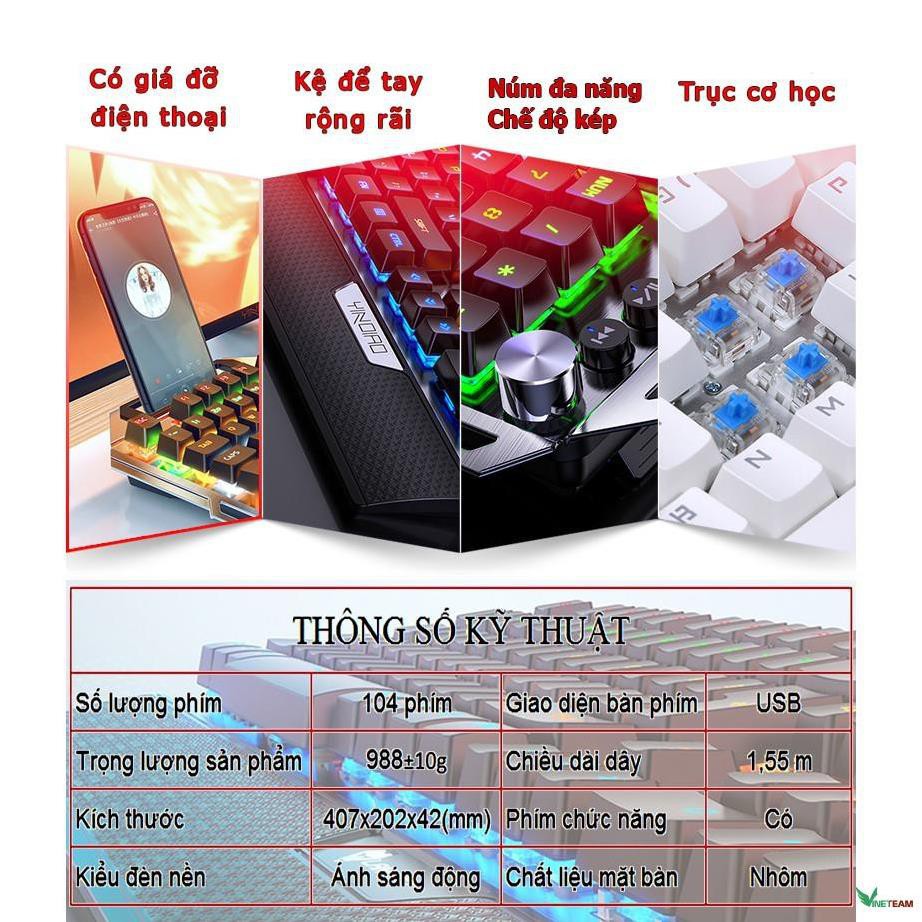 Bàn phím cơ Gaming Latope bàn phím chơi game có dây Full Led RGB K100