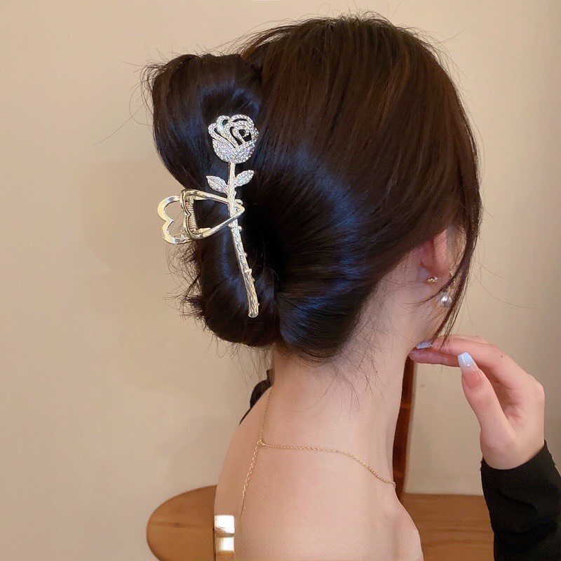 Kẹp tóc (gấp tóc) kim loại mẫu Hoa Hồng chữ Love sang trọng dành cho các bạn nữ DTOnline (chọn mẫu)