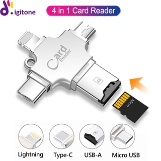 Đầu Đọc Thẻ Nhớ 4 Trong 1 Type C / Lightning / Micro Tf Cho Iphone X 8 7 Plus Ipad Android Laptop Pc