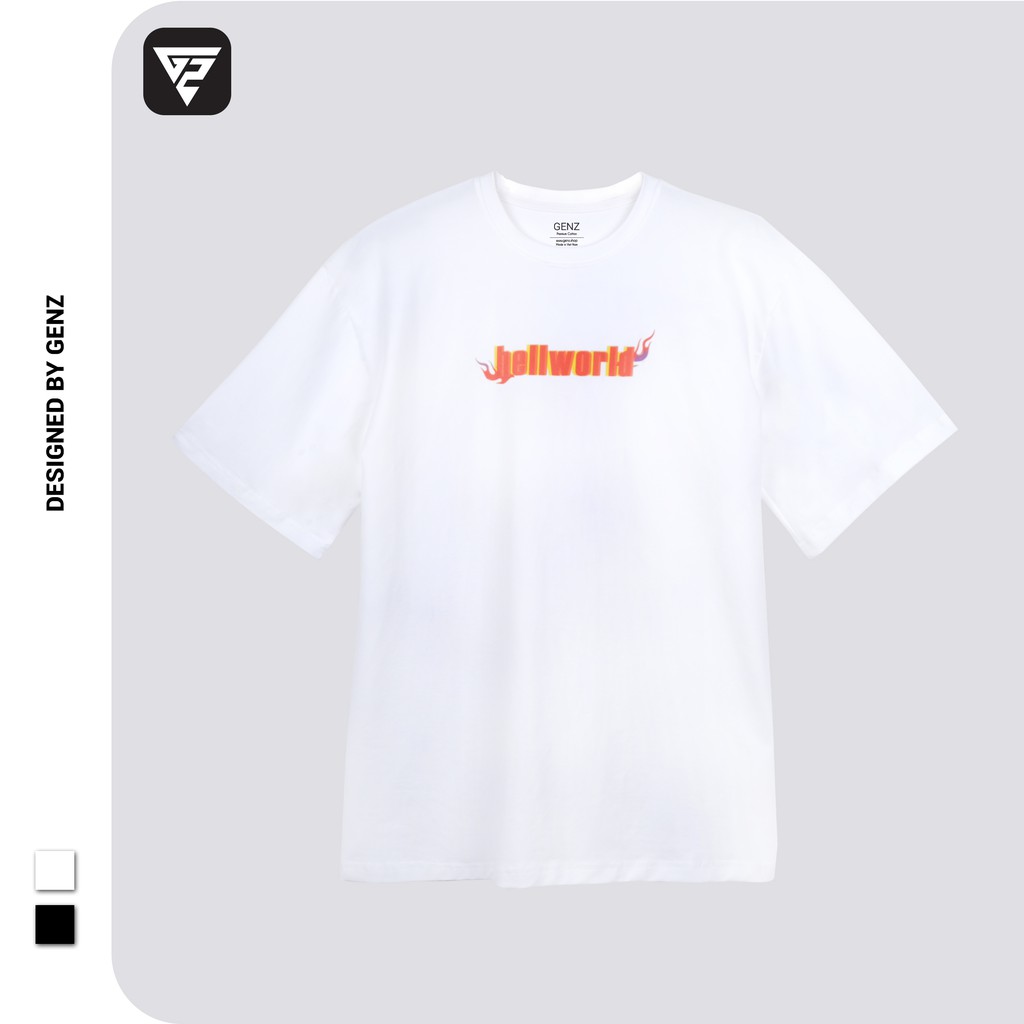 Áo thun tay lỡ GENZ phông Unisex nam nữ Cotton oversize form rộng Hello World | BigBuy360 - bigbuy360.vn