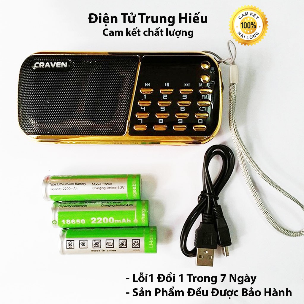 Loa đài Craven nghe thẻ nhớ, USB, FM, Máy nghe nhạc mini Tắm Ngôn Ngữ Caraven CR 853 2 Pin