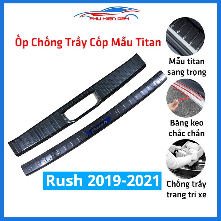 Ốp chống trầy cốp Rush 2019-2020-2021 thép không gỉ vân Titan chống trầy bảo vệ xe