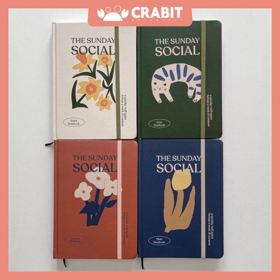 Sổ tay A5 ghi chép chấm dot, grid, kẻ ngang, ô vuông Crabit 130gsm, 144 trang, chuyên bullet journal, vẽ,Sunday Social