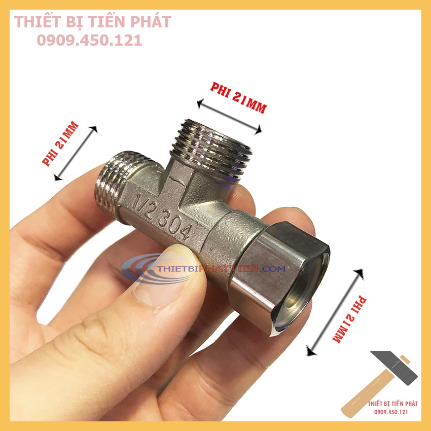 T Cầu Inox 304 Phi 21mm 1/2 Van T Chia Nước Bồn Cầu, Xịt Nhà Vệ sinh