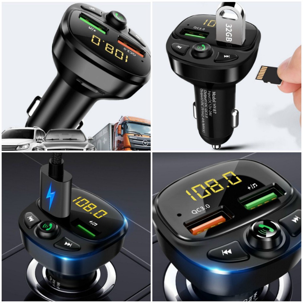 Tẩu sạc nhanh Hyundai HY87, Cốc MP3 Cho Xe Hơi, Xe Ôtô Kết Nối Bluetooth, Nghe Nhạc, Sạc Pin, Nghe Điện Thoại Rãnh Tay