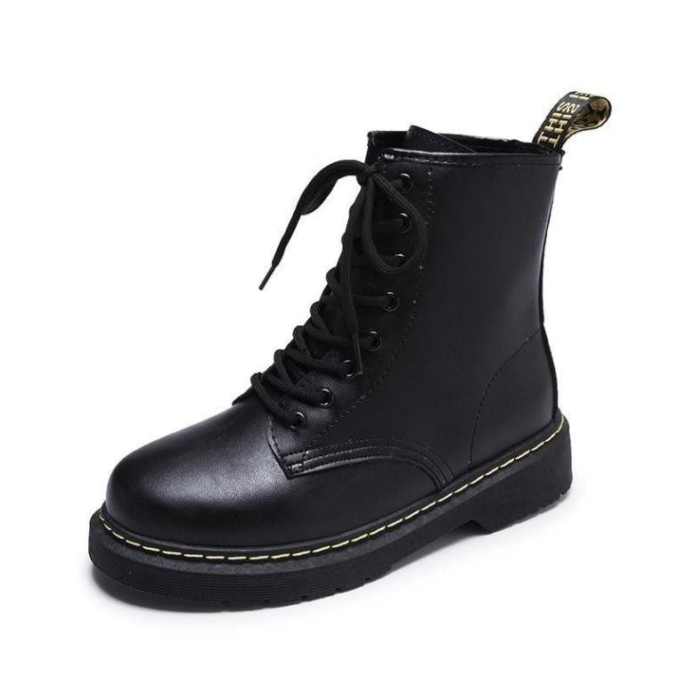 [Hàng Loại 1] Boot Nữ Ulzzang Cao Cổ Buộc Dây 4.5cm Màu Đen Trắng Cá Tính Giày Bốt Ngắn Đế Dày Bằng Nhung GBM01