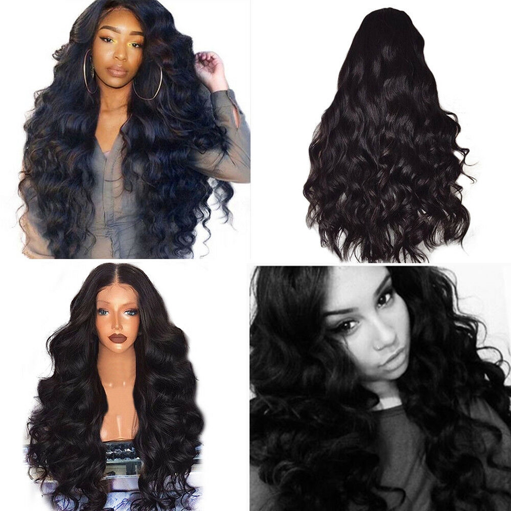 【TGS】(Tóc giả)Black Curly Wavy Brazilian Remy Human Hair Body Wave Wigs Hair Extensions Hair Wigs Hair Accessories