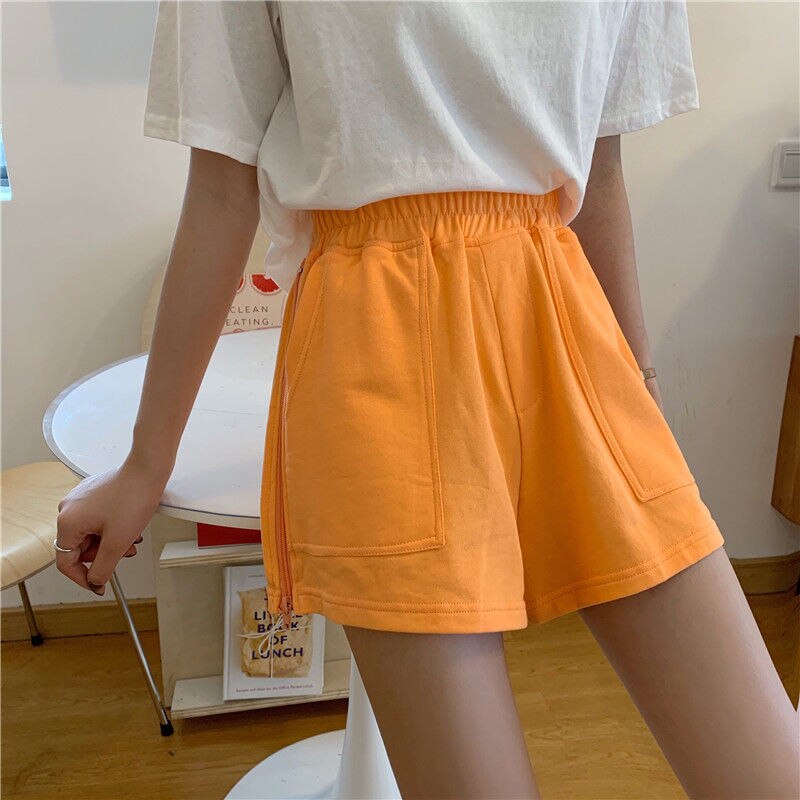 Quần Short Lưng Cao Ống Rộng Màu Trơn Có Khóa Kéo Phong Cách Hàn Quốc Thời Trang Cho Nữ Size 4xl 6 Màu Tùy Chọn Mới