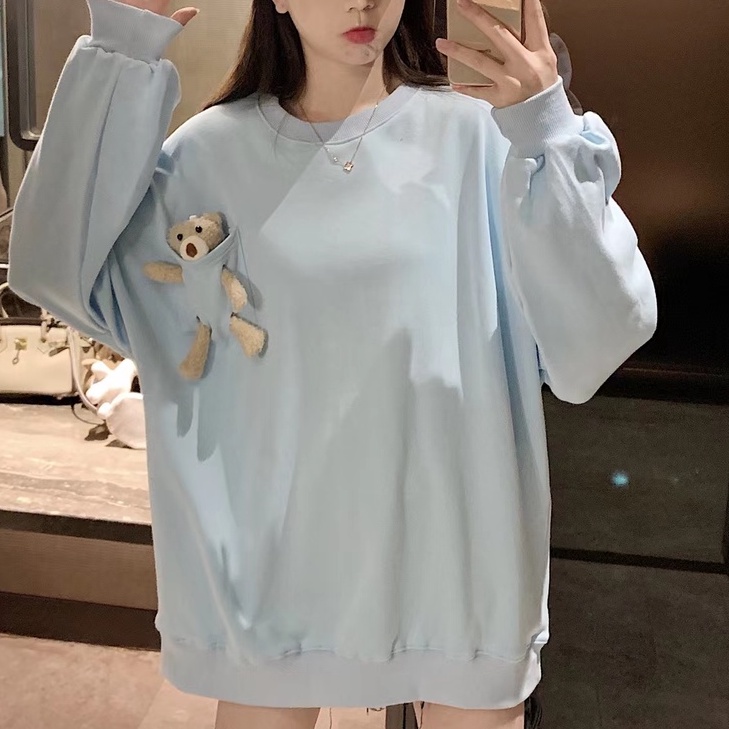 Áo Sweater Tay Dài Dáng Rộng Hoạ Tiết Hoa Ngọt Ngào Xinh Xắn