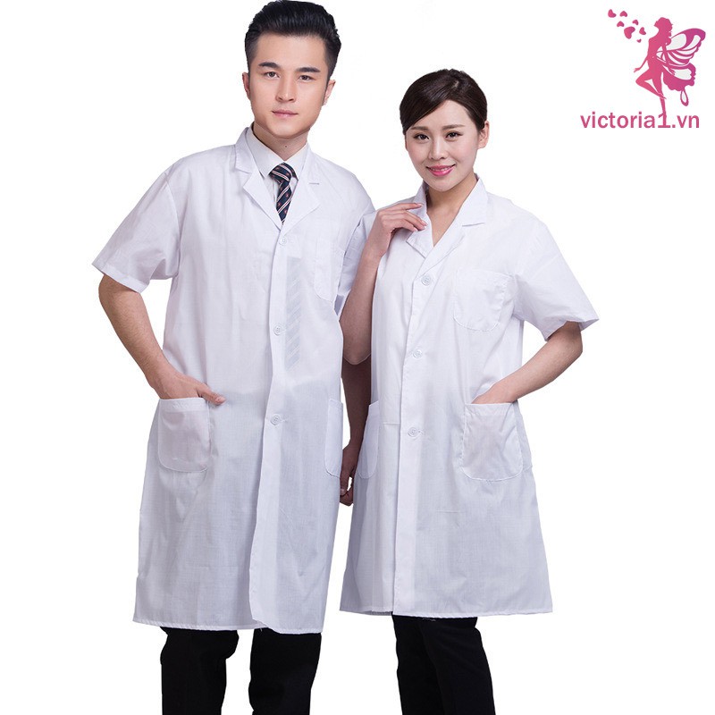 Summer Unisex White Lab Coat Short Sleeve Pockets Uniform Work Wear Doctor Nurse Clothing