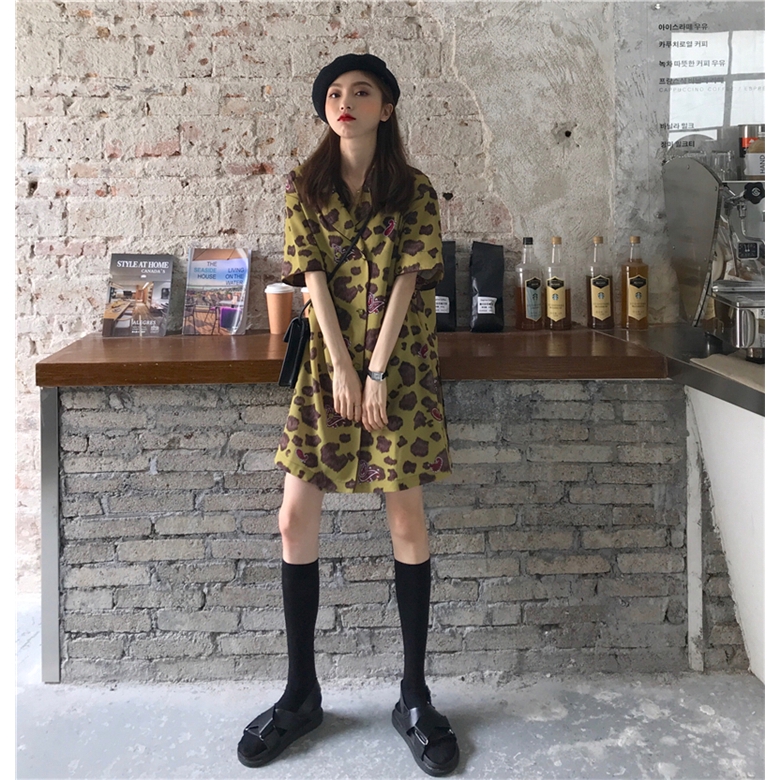 Đầm Sơ Mi Tay Ngắn Dáng Rộng Họa Tiết Da Báo Thời Trang Hong Kong 2020 | BigBuy360 - bigbuy360.vn