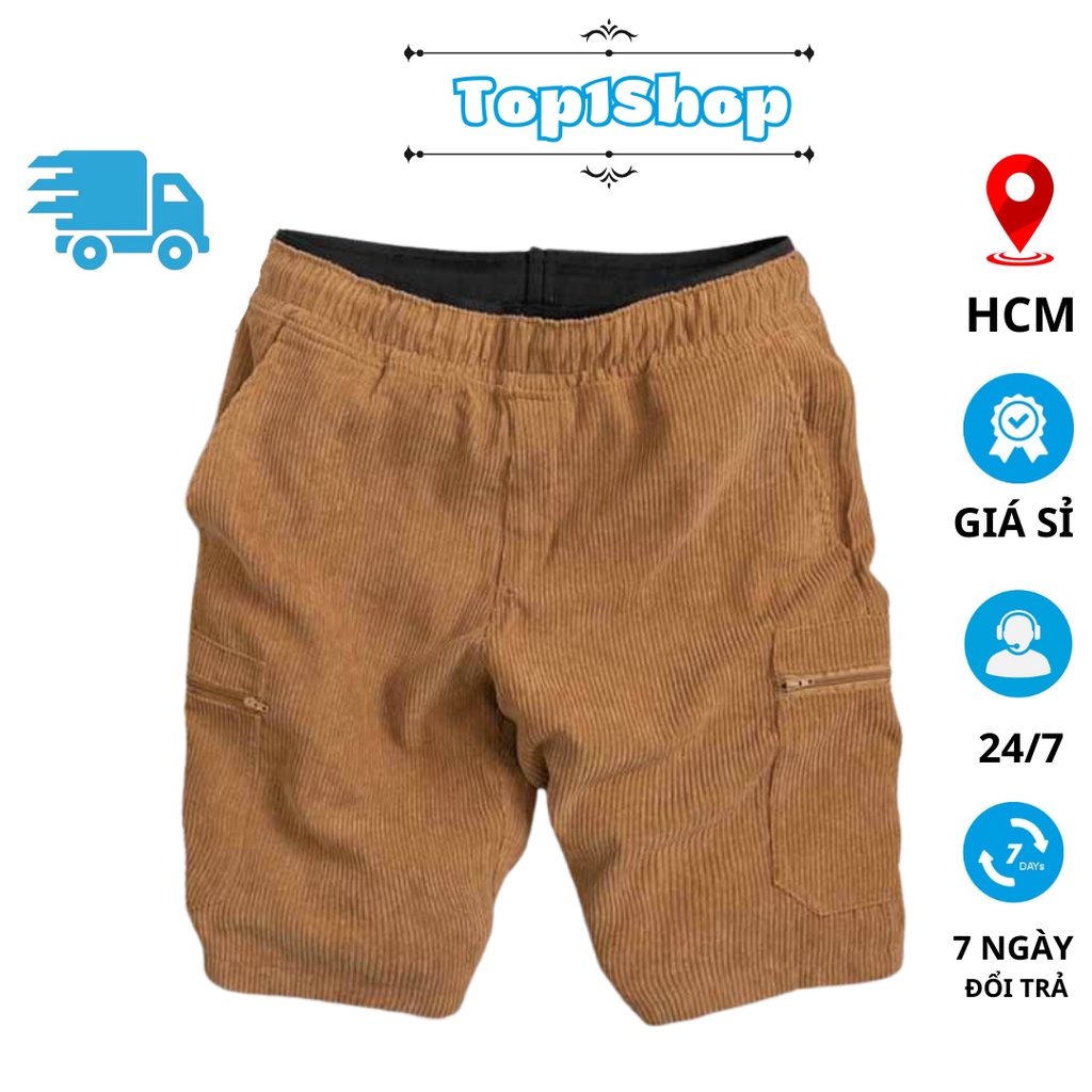 Quần Short Đùi túi hộp Nhung Tăm Nam