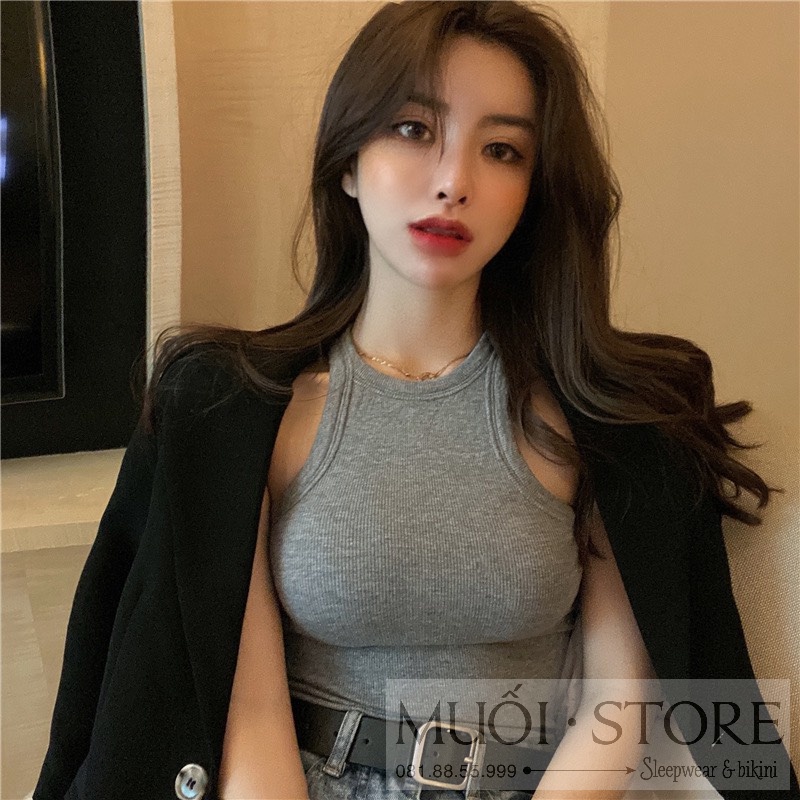Áo thun croptop cổ bán nguyệt, áo 2 dây sat nách dáng lửng ôm body hàng Quảng Châu Muối Store A07