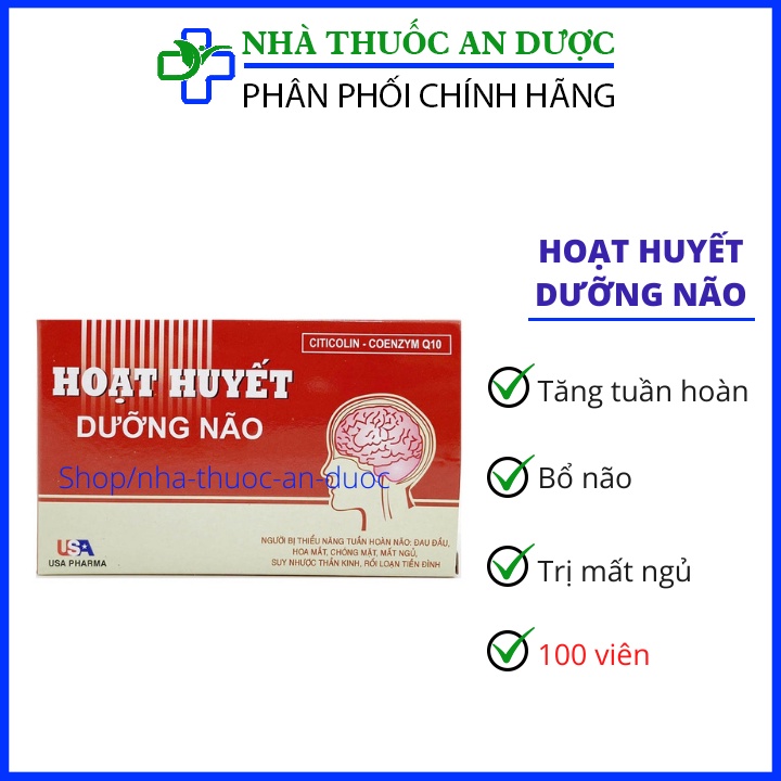 Hoạt huyết dưỡng não giảm đau đầu chóng mặt tawngc ường trí nhớ giúp ăn ngon ngủ tốt hộp 100 viên