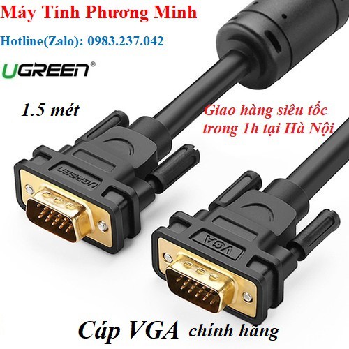 Cáp VGA dài 1.5m cho Màn Hình, Máy Chiếu cao cấp Ugreen 11630_Hàng chính hãng bảo hành 18 tháng