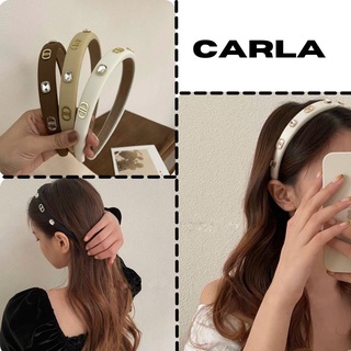 Bờm tóc carla vải gắn ngọc trai thanh lịch băng đo cài tóc bản to