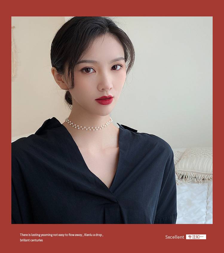 Villanelle Accessories Hàn Quốc chuỗi ngắn xương đòn mới vòng cổ pha lê ngọc trai vòng cổ choker vòng cổ choker nữ