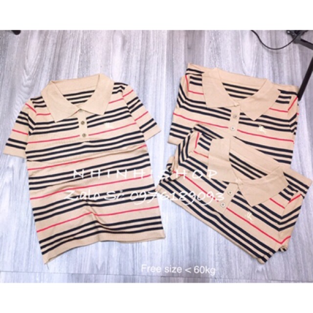 Áo len mỏng kẻ BB cổ bẻ kẻ ngang ngắn tay cúc cài CS075 - NhiNhi Shop | BigBuy360 - bigbuy360.vn